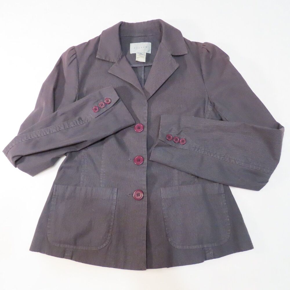 Jigsaw London 100% Cotton Pinstripe Blazer Jacket Size 10 Charcoal Gray